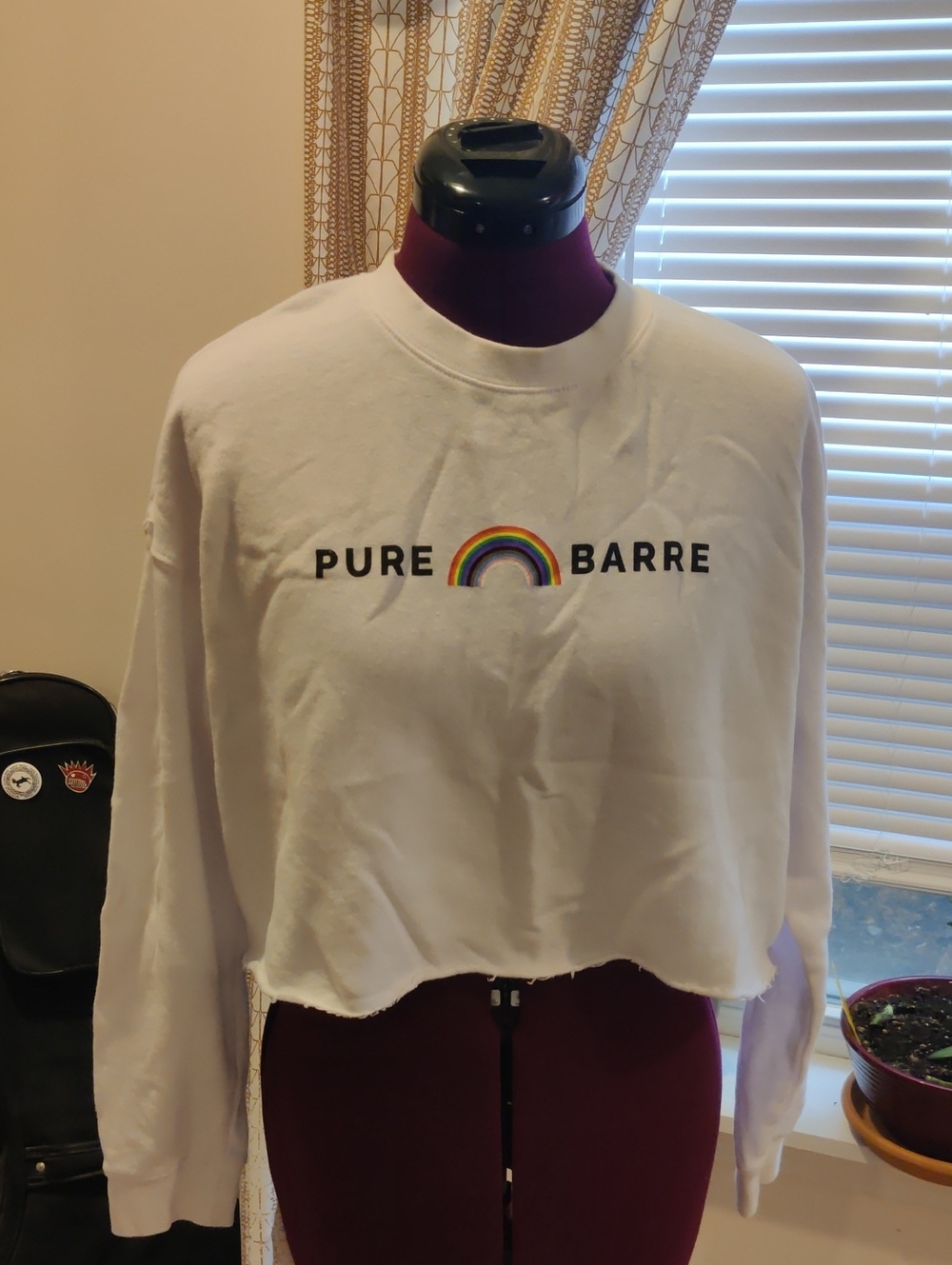 Pure Barre White Cropped Sweatshirt with Rainbow Arch Logo